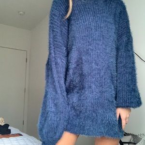 Blue Fuzzy Sweater Dress